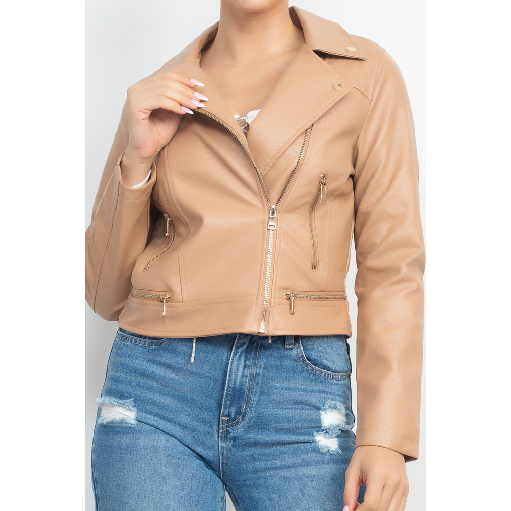 Zippered Notch Lapel Rider Jacket - Picture 4 of 8